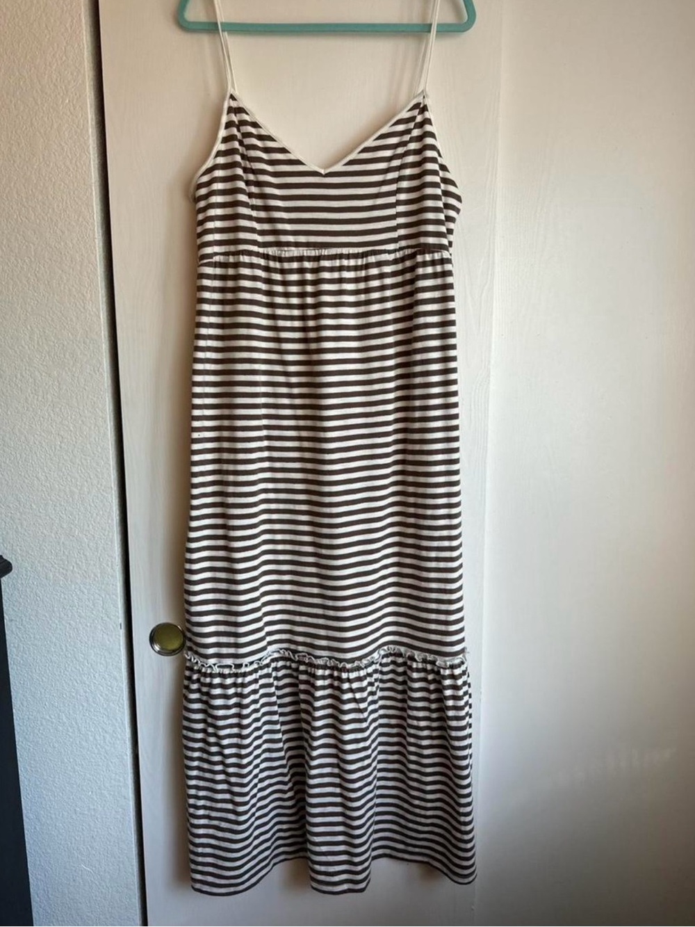 SO Striped Spaghetti Strap Maxi Dress in Brown and White